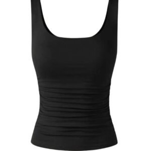 Scoop Neck Tank Crop Top, Stretchable Cotton, Sleeveless, Slim Fit, Black, for Women